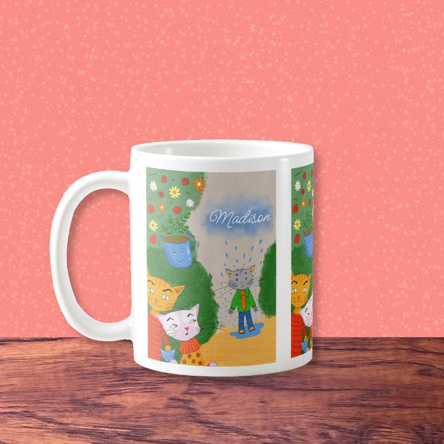 Caneca De Café Gatos de Cartoon Engraçados Café Mug com Nome (Whimsical cartoon cats mug with name . )