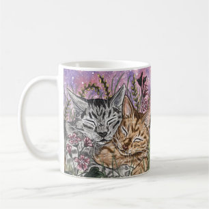 Caneca De Café Gatos de Cudling em Jardim Bliss Arte de Aquarela