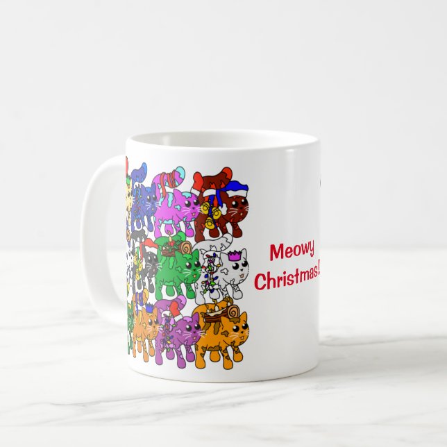 Caneca De Café Gatos de Natal Festivos Jolly Meowy (Frente Esquerda)