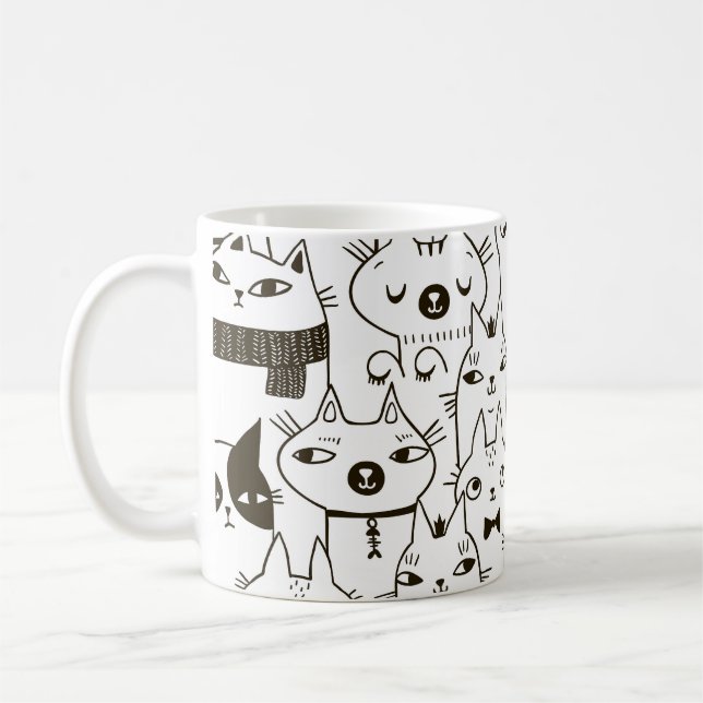 Caneca De Café Gatos de rabisco: padrão perfeito engraçado. (Esquerda)