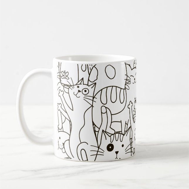 Caneca De Café Gatos de rabo: preto e branco. (Esquerda)