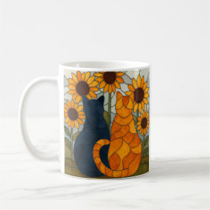 Caneca De Café Gatos de Vidro Colorido e Design de Arte de Girass