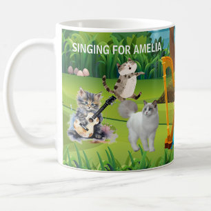 Caneca De Café Gatos Divertidos Únicos no Coro Personalizados 
