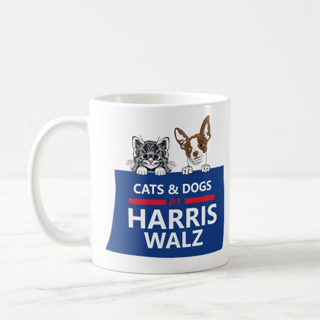 Caneca De Café Gatos e Cães para Harris Walz (Esquerda)