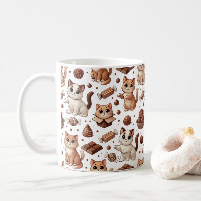 Caneca De Café Gatos e Chocolates (Com Donut)