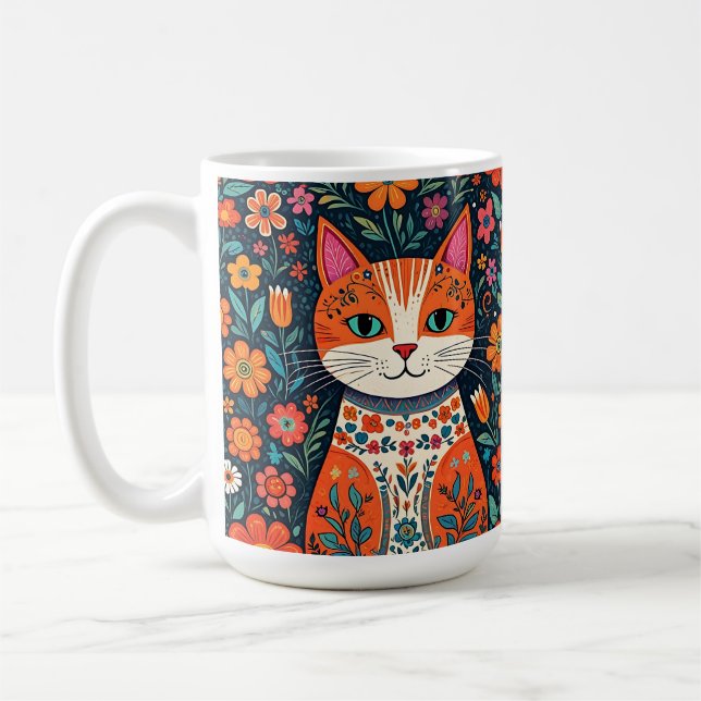 Caneca De Café Gatos e Flores de Arte Folical Whimsical (Esquerda)