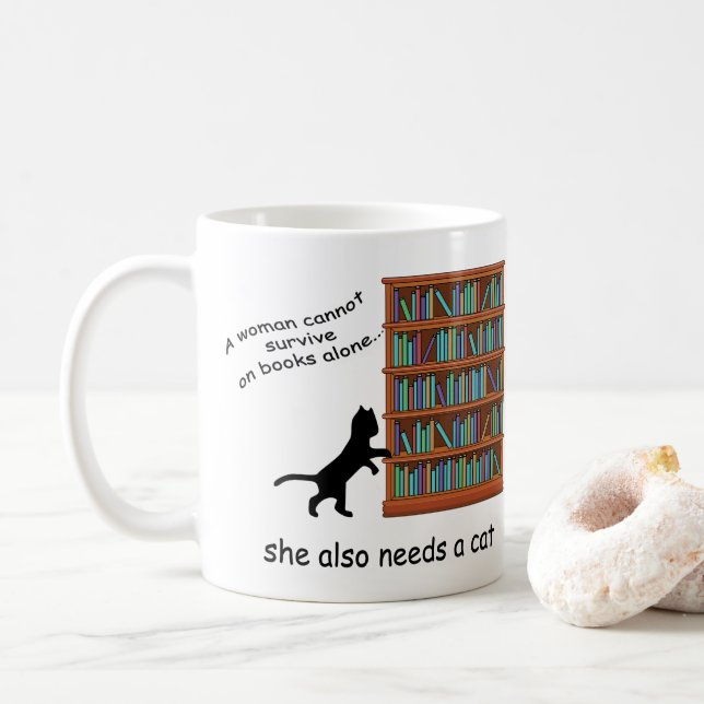 Caneca De Café Gatos e Livros (Com Donut)