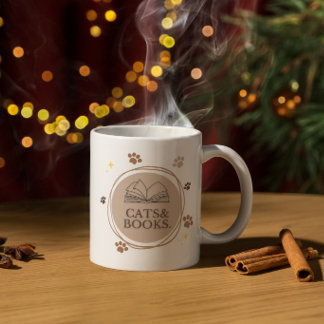 Caneca De Café Gatos e livros minimalistas de design Mug