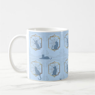 Caneca De Café Gatos Elegantes Art Déco - Azul
