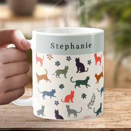Caneca De Café Gatos Elegantes Padrão Personalizado