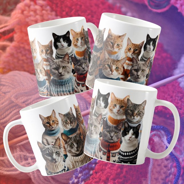 Caneca De Café Gatos em Jumpers fofinhos amantes de tricô de gato (Criador carregado)