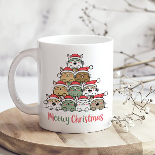 Caneca De Café Gatos Empilhados e Divertidos Árvore de Natal Meow