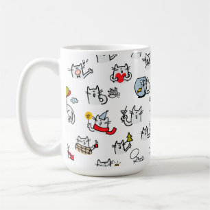Caneca De Café Gatos engraçados, leite e magia.