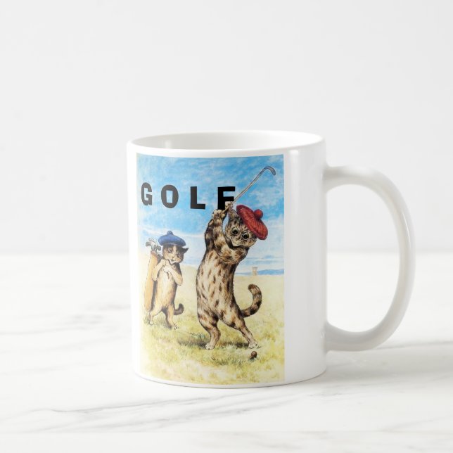 Caneca De Café Gatos Engraçados Tocando Design De Golfe (Direita)