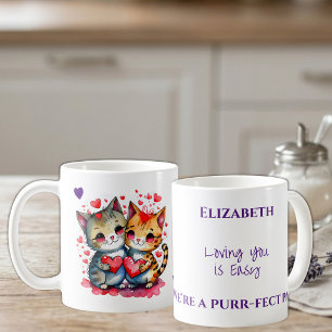 Caneca De Café Gatos fofos amando você nome personalizado roxo