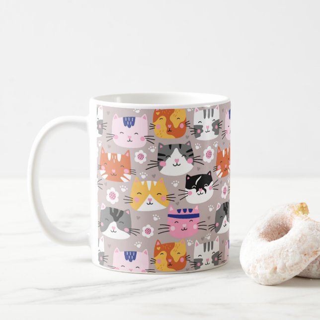 Caneca De Café Gatos Fofos Coloridos (Com Donut)