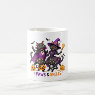 Caneca De Café Gatos fofos de Halloween Patas e Feitiços
