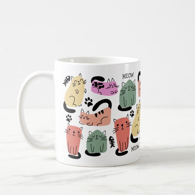 Caneca De Café Gatos Fofos Desenhados E Impressões De Patas (Esquerda)