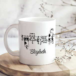 Caneca De Café Gatos Fofos Pendurados Nome Personalizado