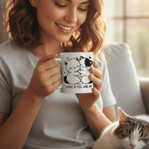 Caneca De Café Gatos Kawaii Fofos Abraçando Amor É Você e Eu
