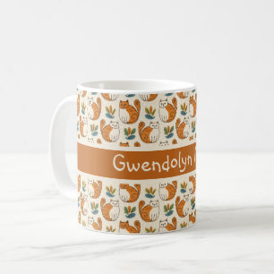 Caneca De Café Gatos laranja e branco estilo de arte ingênua bloc