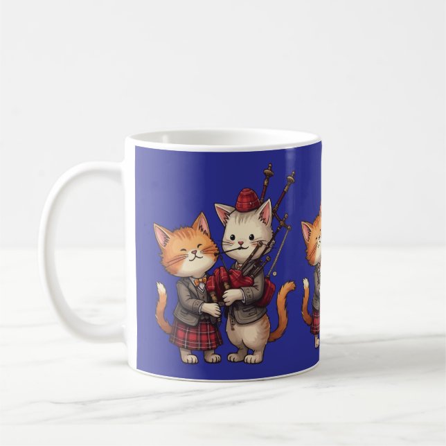 Caneca De Café Gatos Laranja Tocando Gaita de Foles e Usando Xadr (Esquerda)