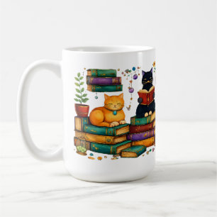 Caneca De Café Gatos Lendo Livros Cena Aconchegante de Biblioteca