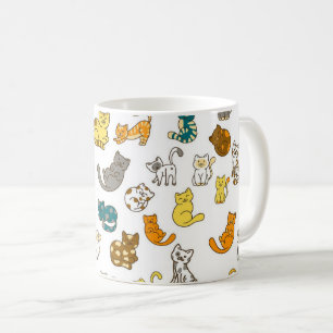 Caneca De Café Gatos Listrados e Pontilhados Divertidos e Caprich