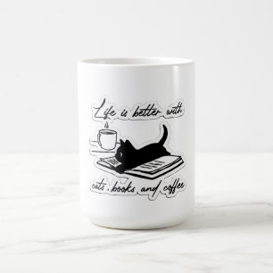 Caneca De Café Gatos, livros e café