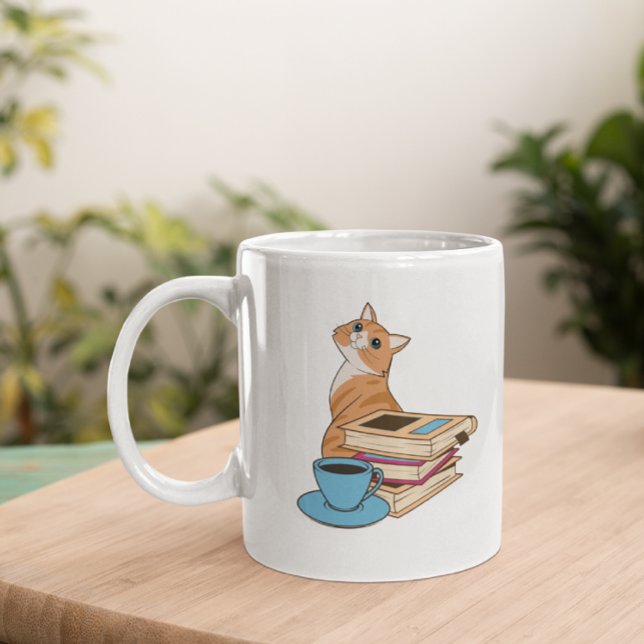 Caneca De Café Gatos, Livros e Café Fofo (Criador carregado)