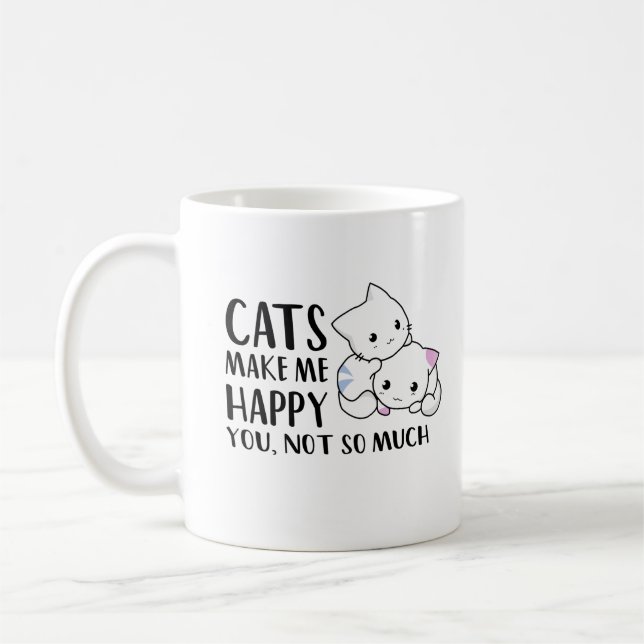 Caneca De Café Gatos Me Fazem Feliz | Engraçado Cotação Preta Tex (Esquerda)