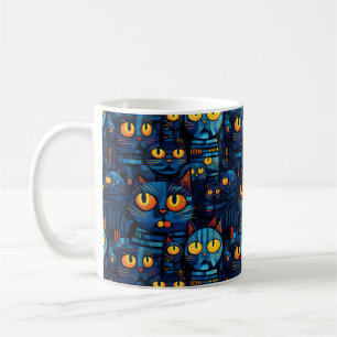 Caneca De Café Gatos Na Arte Whimsical Noturna