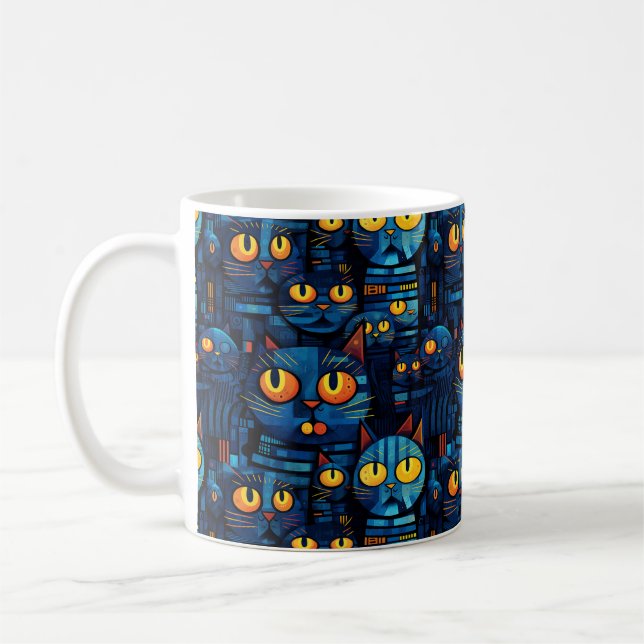 Caneca De Café Gatos Na Arte Whimsical Noturna (Esquerda)