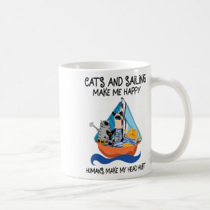Caneca De Café Gatos Navegando Me Fazem Feliz Vela Barco Âncora V