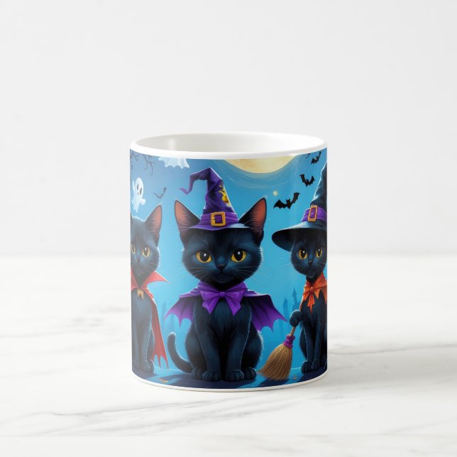 Caneca De Café Gatos Negros Pumpkin Halloween Engraçado (Centro)