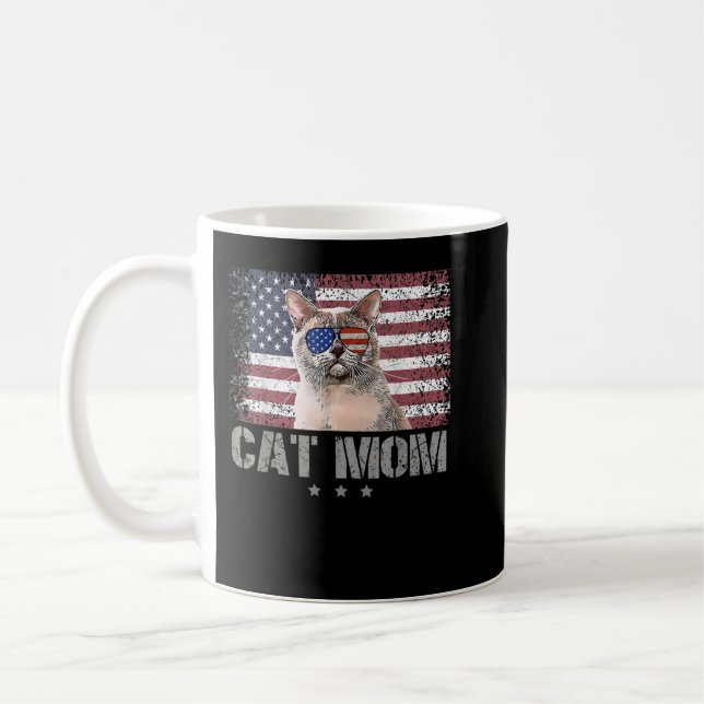 Caneca De Café Gatos Patrióticos Mãe com Óculos Solares EUA Fl Am (Esquerda)