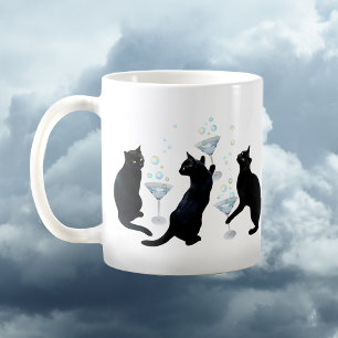 Caneca De Café Gatos Pretos com Cocktails