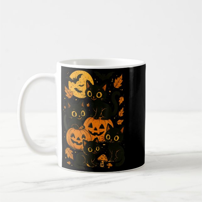 Caneca De Café Gatos Pretos Com Jack O Lanterns Lua E Morcegos (Esquerda)