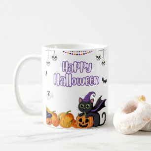 Caneca De Café Gatos pretos de crianças fofas no Halloween feliz