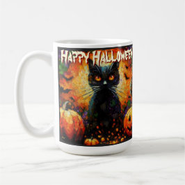 Caneca De Café Gatos Pretos Morcegos Abóboras Personalizadas Capr