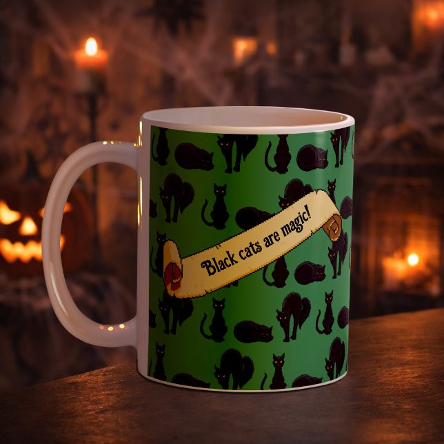Caneca De Café Gatos Pretos São Mágicos! Listra de Gato de Bruxas (Criador carregado)