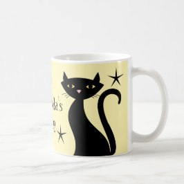 Caneca De Café Gatos Retro Pretos, Amarelo Sunnyday