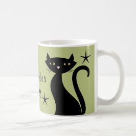 Caneca De Café Gatos Retro Pretos, verde de relva
