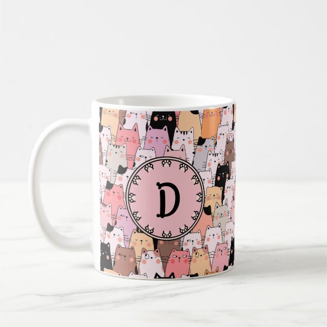 Caneca De Café Gatos Rosa Ilustração Monograma Mug (Esquerda)