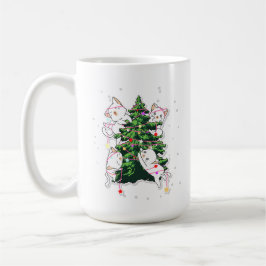 Caneca De Café gatos subindo e decorando uma árvore de Natal 