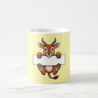 Caneca De Café Gazela Fofa Segurando Cartaz em Branco Cartoon