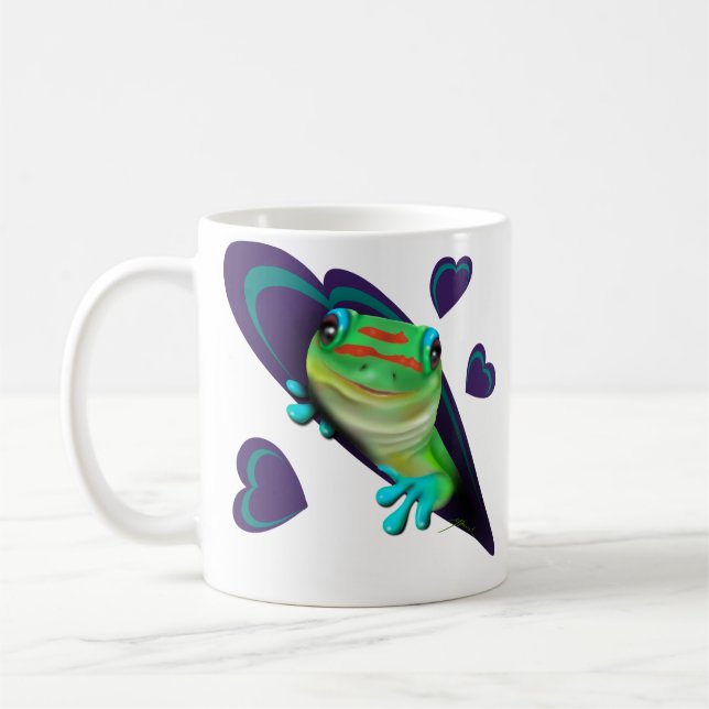Caneca De Café Gecko E Corações (Esquerda)