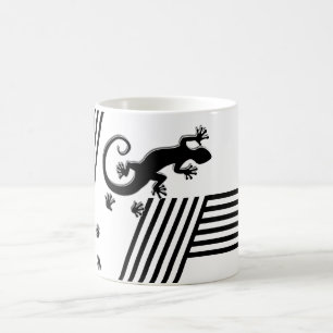 Caneca De Café Gecko em execução - listras pretas e brancas abstr
