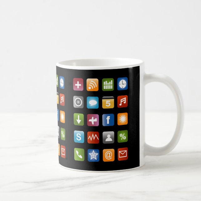 Caneca de café geek com ícones de aplicativos de m (Direita)