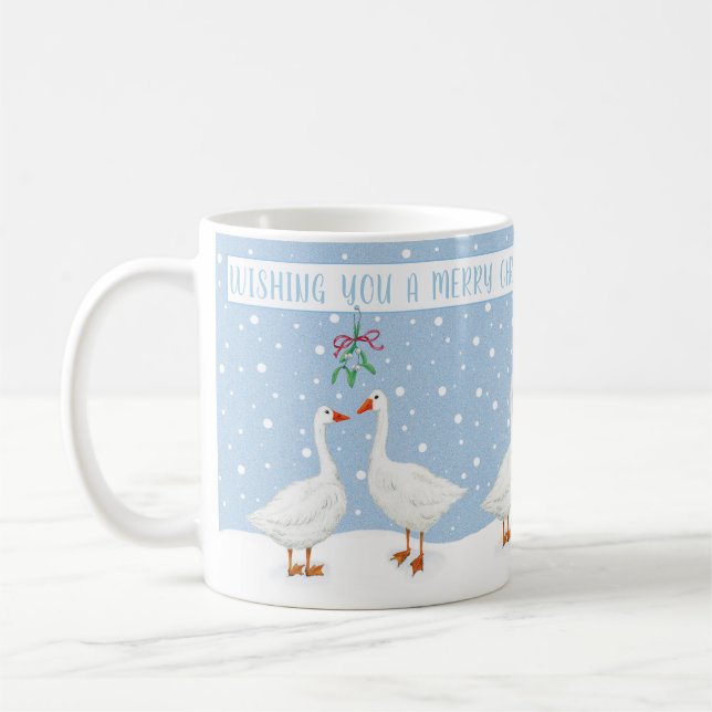 Caneca De Café Geese Snow Mistletoe Feliz Cama de Natal (Esquerda)